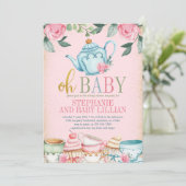 Tee-Party Aquarell Blumendusche Einladung (Stehend Vorderseite)