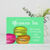 Tee-Party aus buntem, leckerem Macaroon Einladung (Stehend Vorderseite)