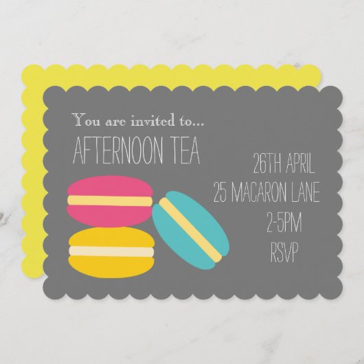 Tee-Party aus buntem, leckerem Macaroon Einladung (Vorne/Hinten)