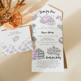 Tee Party Baby Dusche Blau und Rosa All In One Einladung