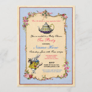 Tee Party Baby Dusche Blue Pink Teapot Einladung