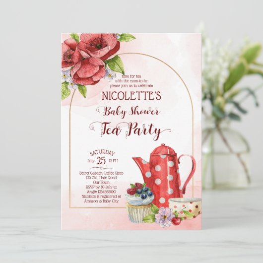 Tee Party Baby Dusche Einladung Vorlage (Stehend Vorderseite)