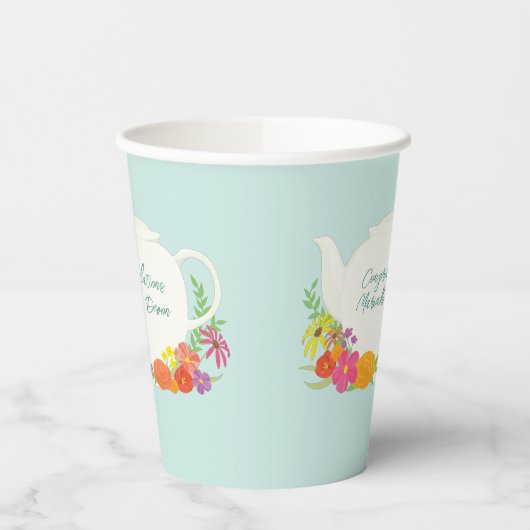 Tee Party Baby Dusche Teapot Frühlingsflora Pappbecher (Links)