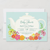 Tee-Party Baby-Dusche Teekanne Einladung (Vorderseite)