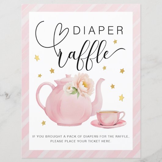 Tee-Party Baby Dusche Windeln Raffle Schild (Vorderseite)