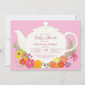 Tee-Party Baby Duschteapot Pink Girl Einladung (Vorderseite)