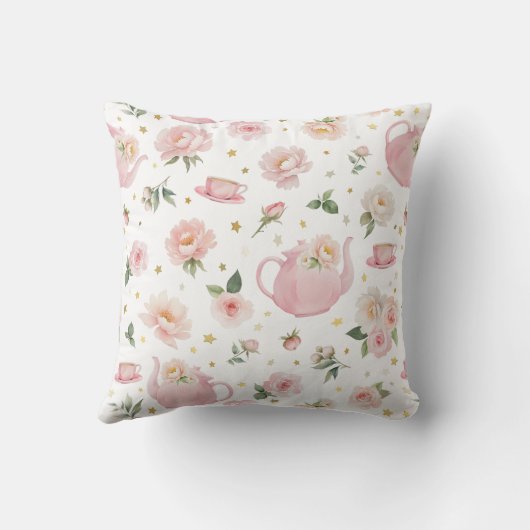 Tee-Party Baby Girl Birth Stats Blumenstrauß Kissen (Rückseite)