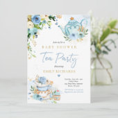 Tee Party Baby Shower Boy Blue Rose Baby Brewing Einladung (Stehend Vorderseite)
