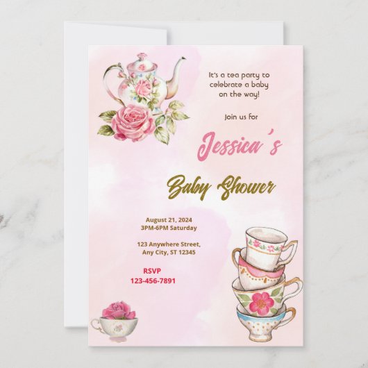 Tee-Party-Babydusche Einladung (Vorderseite)