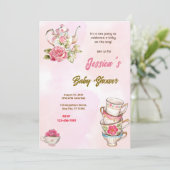 Tee-Party-Babydusche Einladung (Stehend Vorderseite)