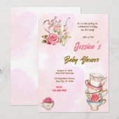 Tee-Party-Babydusche Einladung (Vorne/Hinten)