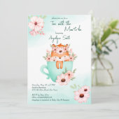 Tee-Party Babydusche niedlicher Babyfuchs in einer Einladung (Stehend Vorderseite)