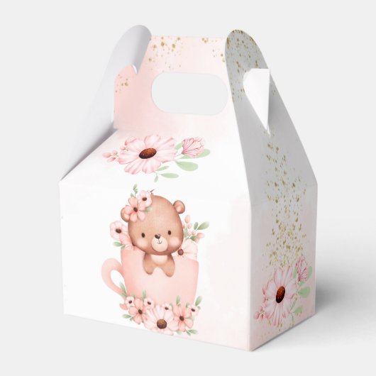 Tee-Party Babydusche rosa Teddy in einer Tasse Geschenkschachtel (Rückseite)