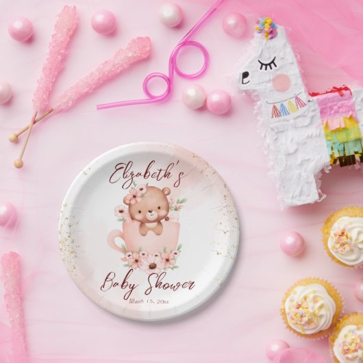 Tee-Party Babydusche rosa Teddy in einer Tasse nac Pappteller (Party)
