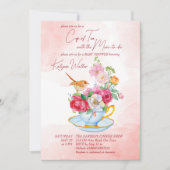 Tee-Party Babydusche Teetasse mit Blume rosa Einladung (Vorderseite)