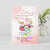 Tee-Party Babydusche Teetasse mit Blume rosa Einladung (Stehend Vorderseite)
