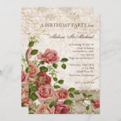 Tee-Party Birthday Invite, Trellis Rose Vintag Einladung (Vorne/Hinten)