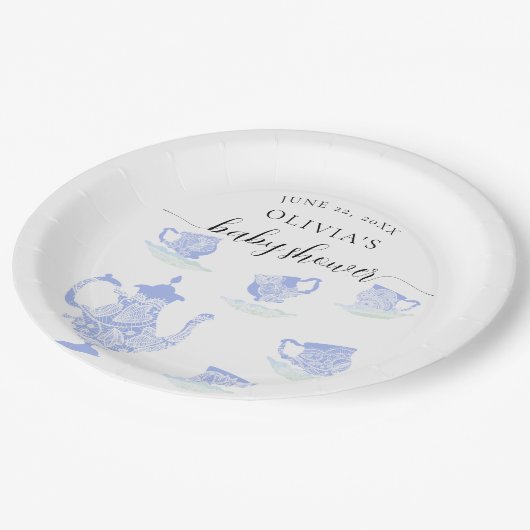 Tee Party Blue China Lace Sweet Boy Baby Dusche Pappteller (Schrägansicht)