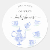 Tee Party Blue China Lease Niedlich Boy Baby Dusch Runder Aufkleber (Vorderseite)