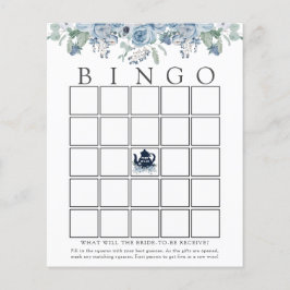 Tee Party Blue Floral Bridal Bingo Game Card
