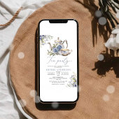 Tee Party Blue Floral Watercolor Brautparty Einladung