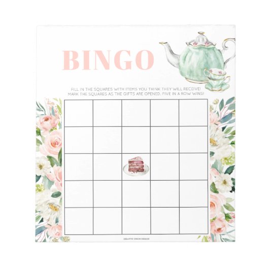 Tee-Party Brautparty 40 Bingoblätter Notizblock (Vorderseite)