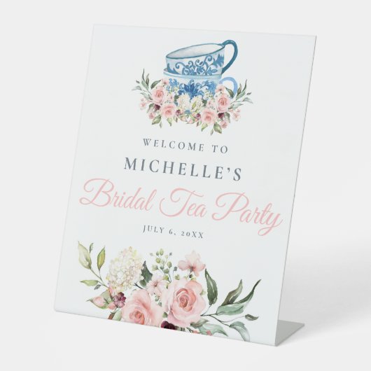Tee-Party-Brautparty Begrüßungsunterschrift Sockelschild (Vorderseite)