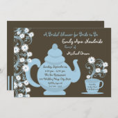 Tee Party Brautparty Blau und braun Einladung (Vorne/Hinten)