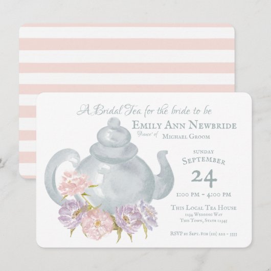 Tee-Party Brautparty Blumenkohl Tee Einladung (Vorne/Hinten)