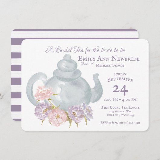 Tee Party Brautparty Blumenkohl Teekanne Einladung (Vorne/Hinten)