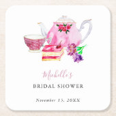 Tee-Party Brautparty Blush Dusty Rose Teapot Rechteckiger Pappuntersetzer (Vorderseite)