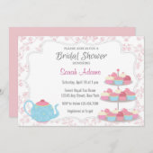 Tee-Party-Brautparty-Einladungs-Rosa mit Blumen Einladung (Vorne/Hinten)