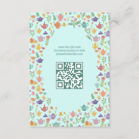Tee Party Brautparty Niedlich CUSTOM QR Code Begleitkarte (Vorderseite)
