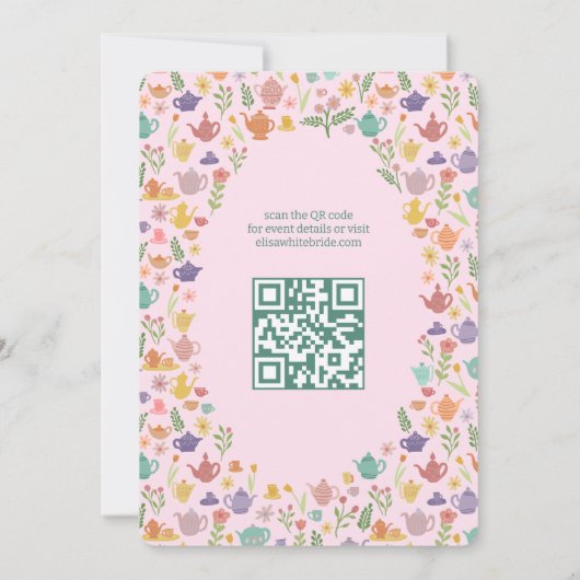 Tee Party Brautparty Niedlich CUSTOM QR Code Einladung (Rückseite)