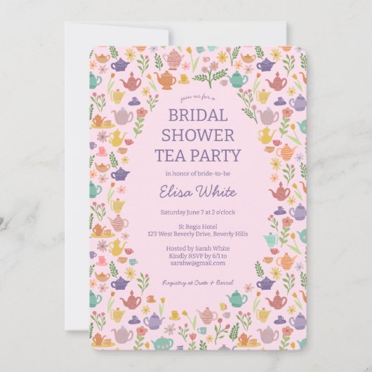 Tee Party Brautparty Niedlich CUSTOM QR Code Einladung (Vorderseite)