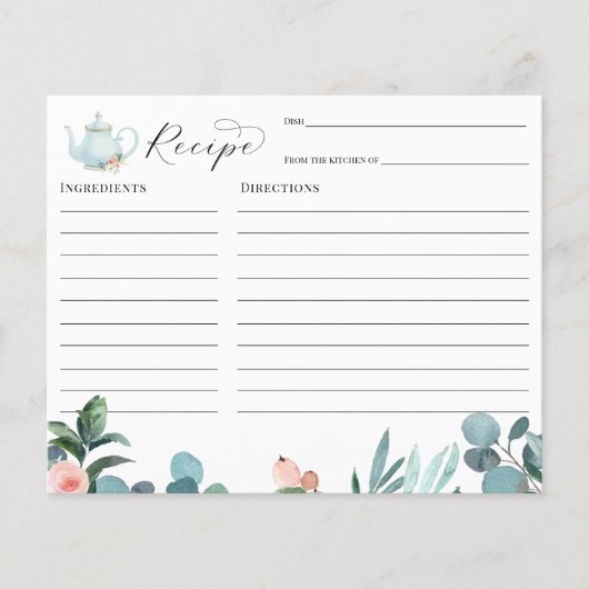 Tee-Party-Brautparty Rezept-Karte (Vorderseite)