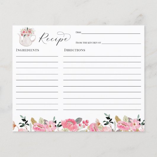 Tee-Party-Brautparty Rezept-Karte (Vorderseite)