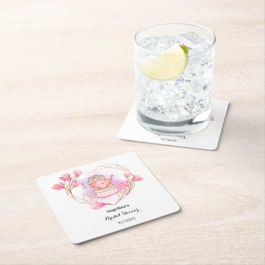 Tee Party Brautparty Rosa Weiße Blüte Rechteckiger Pappuntersetzer (Vor Ort)