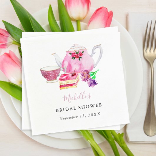 Tee Party Brautparty Teapot Dusty Rose Pink Serviette