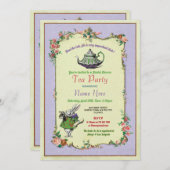 Tee-Party Brautparty Wunderland Teapot Rabbit Einladung (Vorne/Hinten)