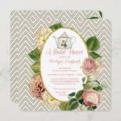 Tee-Party-Brautparty Zickzack Streifen Rose Einladung (Vorne/Hinten)