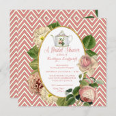 Tee-Party-Brautparty Zickzack Streifen Rose Einladung (Vorne/Hinten)