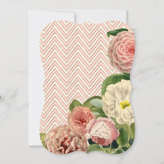Tee-Party-Brautparty Zickzack Streifen Rose Einladung (Rückseite)