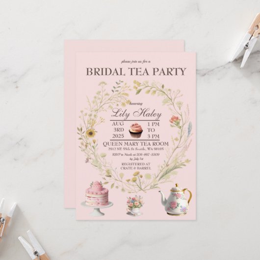 Tee Party Bridal Dusche Einladung (Vorderseite/Rückseite Beispiel)