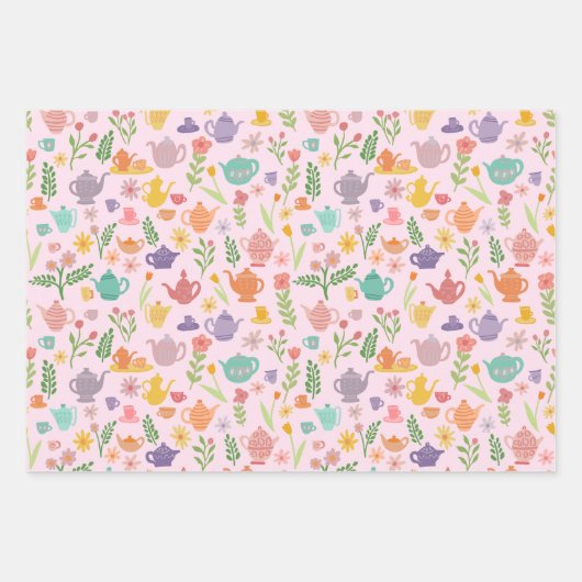 Tee Party Bridal Ostern Frühling Blumenkolorieren Geschenkpapier Set (Vorderseite 3)