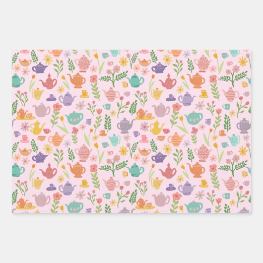 Tee Party Bridal Ostern Frühling Blumenkolorieren Geschenkpapier Set (Vorderseite 2)