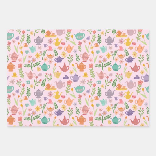 Tee Party Bridal Ostern Frühling Blumenkolorieren Geschenkpapier Set (Vorderseite)