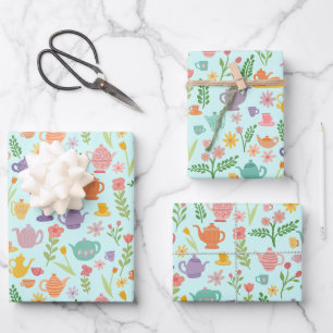 Tee Party Bridal Ostern Frühling Blumenkolorieren Geschenkpapier Set