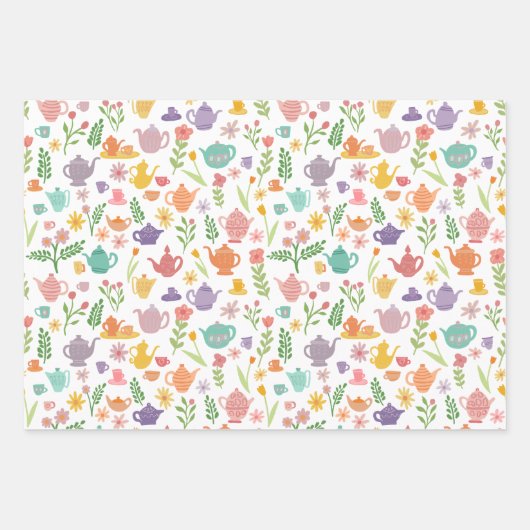 Tee Party Bridal Ostern Frühling Blumenkolorieren Geschenkpapier Set (Vorderseite 3)