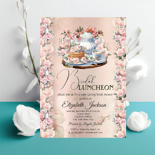 Tee Party Chic Rose Vintag Bridal Luncheon Einladung